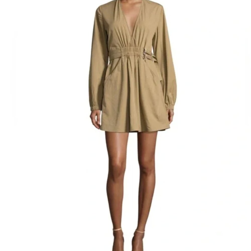 A.L.C. Jezebel Tan Poplin V Neck Belted Mini Dress Size 8 - Picture 2 of 8
